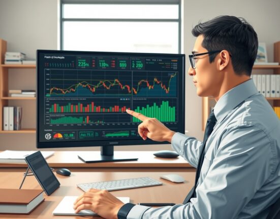 Financial analyst reviewing Canadian dollar economic data charts and trade indicators for 2025 outlook