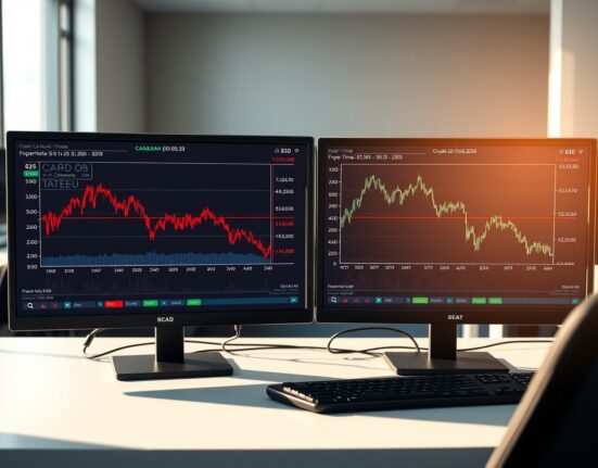 Analysis of Canadian dollar and oil price correlation on financial trading monitors