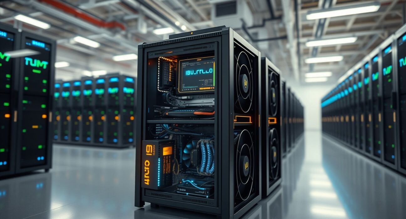 Industrial Bitcoin mining data center representing Cango's costly operational transition.