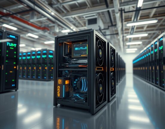 Industrial Bitcoin mining data center representing Cango's costly operational transition.