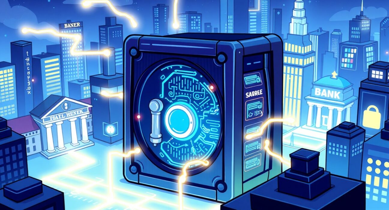 A vibrant cartoon illustration symbolizing the secure, institutional adoption of the Canton Network blockchain.