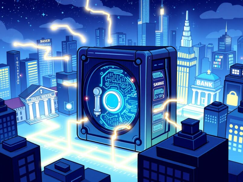 A vibrant cartoon illustration symbolizing the secure, institutional adoption of the Canton Network blockchain.