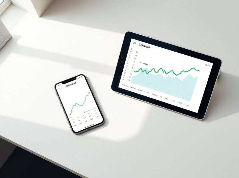 Robinhood and Coinbase apps displayed on devices, representing their advantage in prediction market growth.