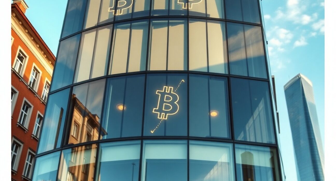 Modern European corporate building representing Capital B's headquarters, symbolizing institutional Bitcoin adoption.