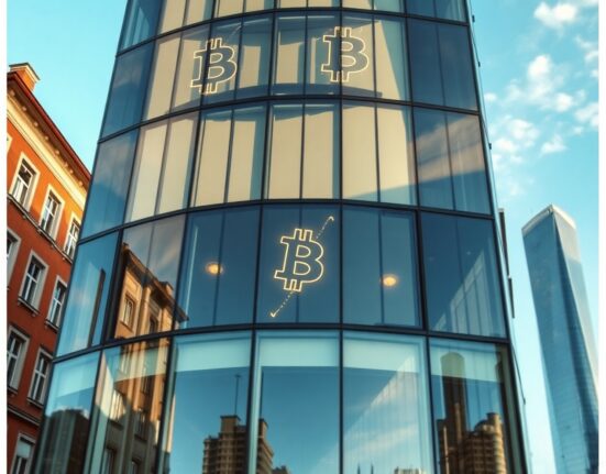 Modern European corporate building representing Capital B's headquarters, symbolizing institutional Bitcoin adoption.