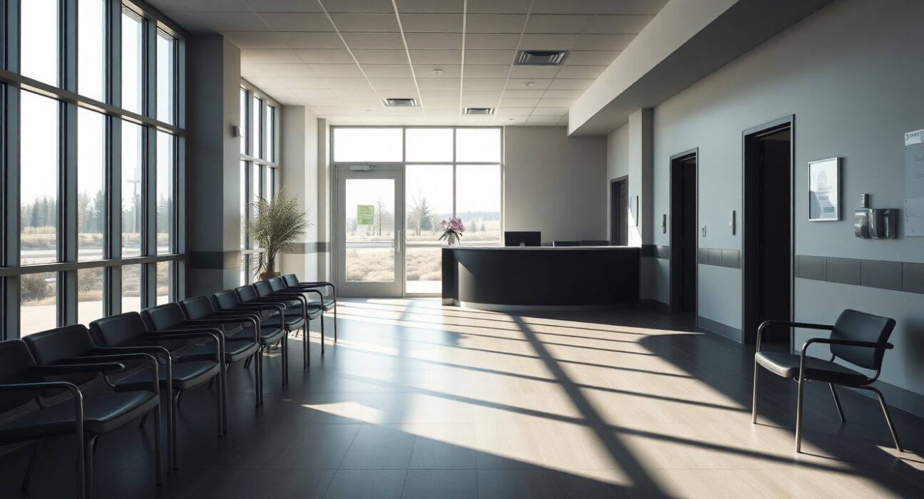 Empty medical facility interior in Wyoming associated with Cardano founder Charles Hoskinson's project