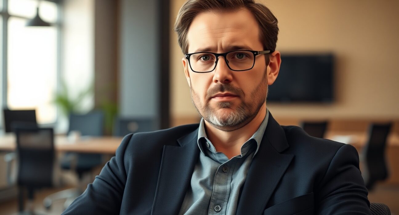 Cardano founder Charles Hoskinson in a professional interview setting discussing cryptocurrency regulation