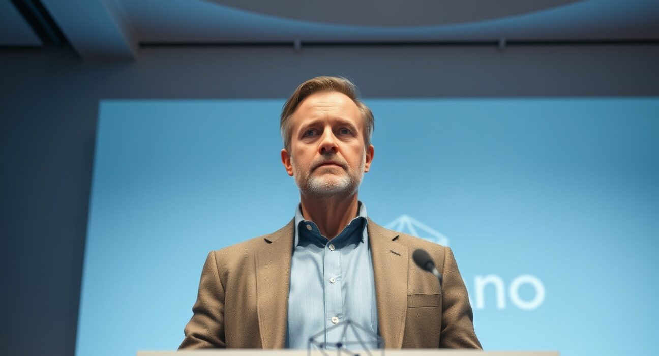 Charles Hoskinson speaking at a conference about Cardano's future as a top blockchain protocol