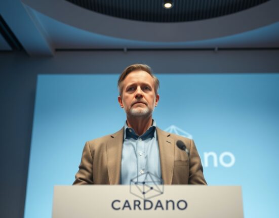 Charles Hoskinson speaking at a conference about Cardano's future as a top blockchain protocol