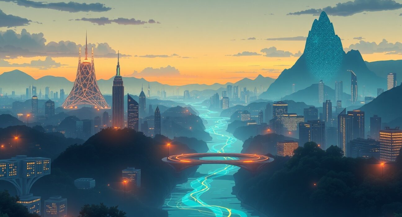 Conceptual art of Cardano's LayerZero integration and Midnight blockchain launch symbolizing connectivity and privacy.