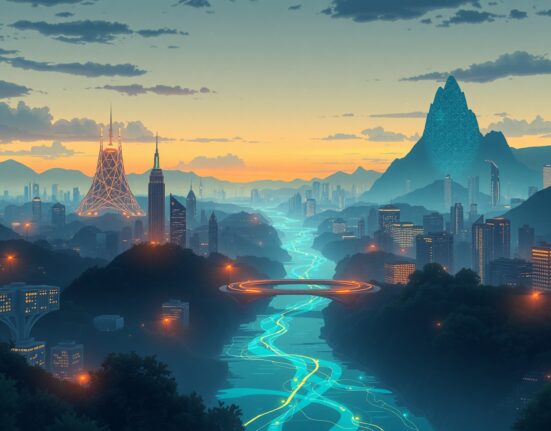 Conceptual art of Cardano's LayerZero integration and Midnight blockchain launch symbolizing connectivity and privacy.