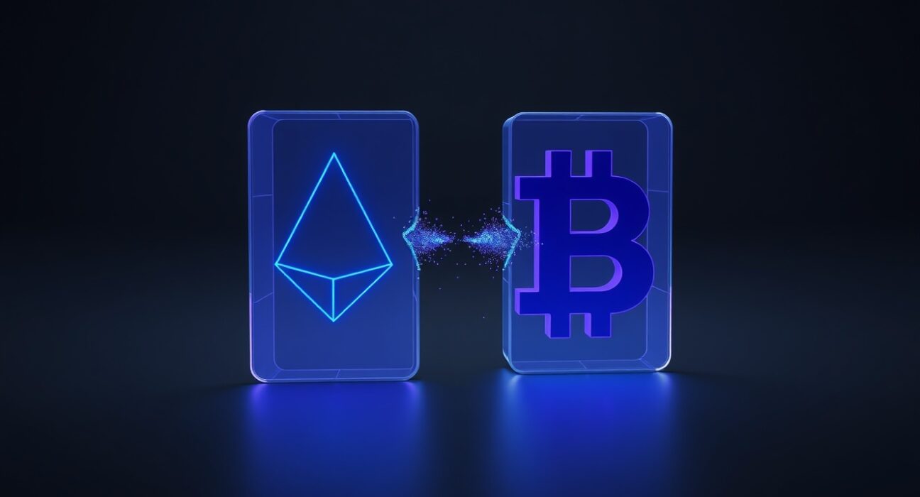 Symbolic representation of Cardano and Midnight blockchain separation showing one-way asset flow conflict.