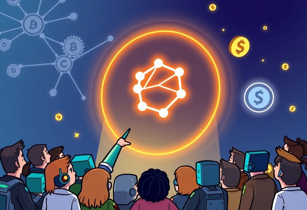 A vibrant cartoon depicting the Cardano community celebrating a successful vote for significant Cardano network upgrades, symbolizing collective progress and investment.