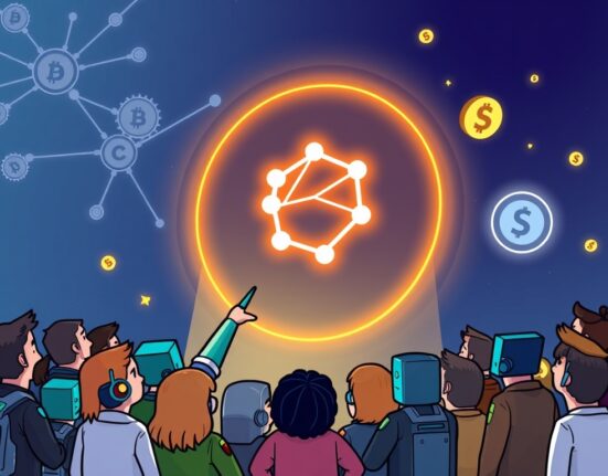 A vibrant cartoon depicting the Cardano community celebrating a successful vote for significant Cardano network upgrades, symbolizing collective progress and investment.