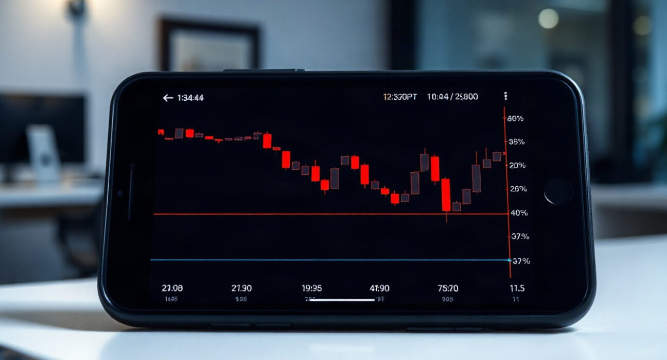 Cardano price chart showing bearish trend on a screen