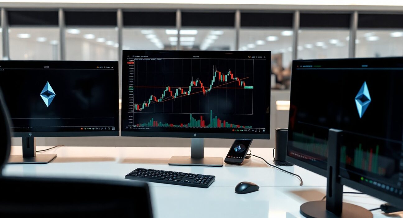 Cryptocurrency trading chart on a monitor showing an upward trend, representing Cardano's price movement.