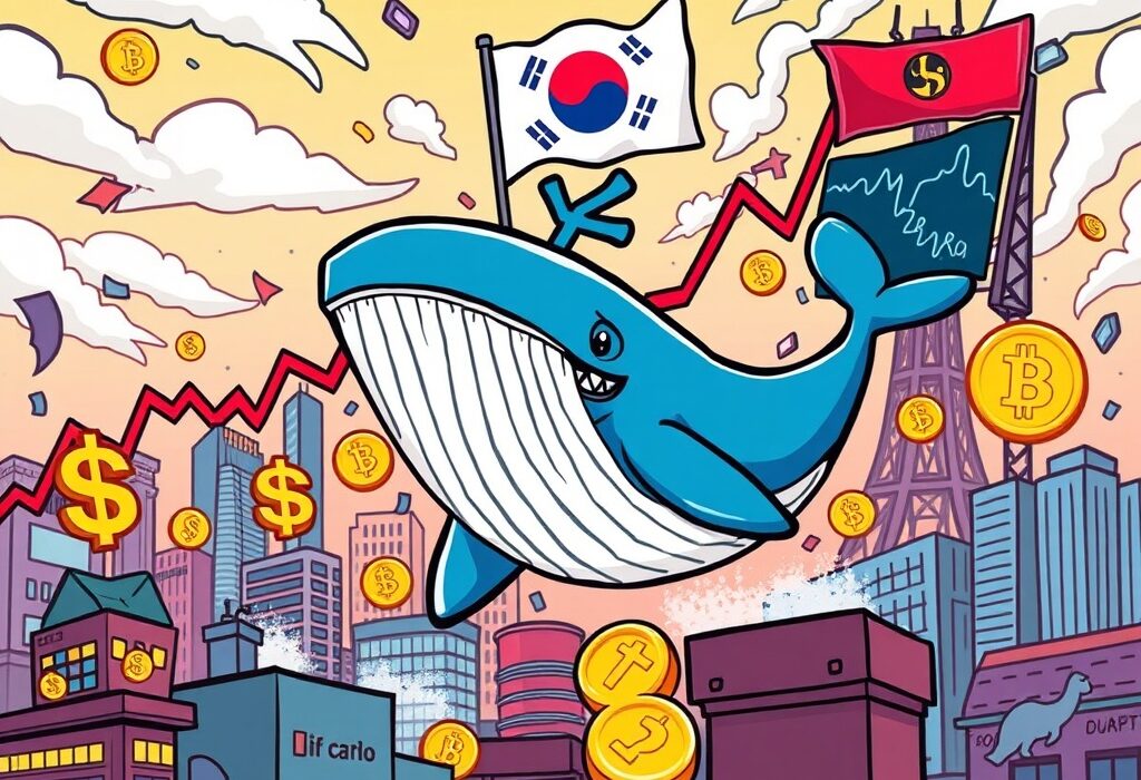 A cartoon image illustrating the impressive surge in Cardano trading volume in South Korea, showing a bullish market trend.