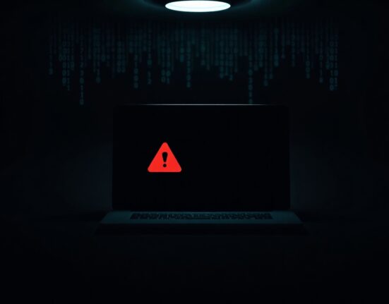 Digital wallet interface with security breach warning symbol on dark background