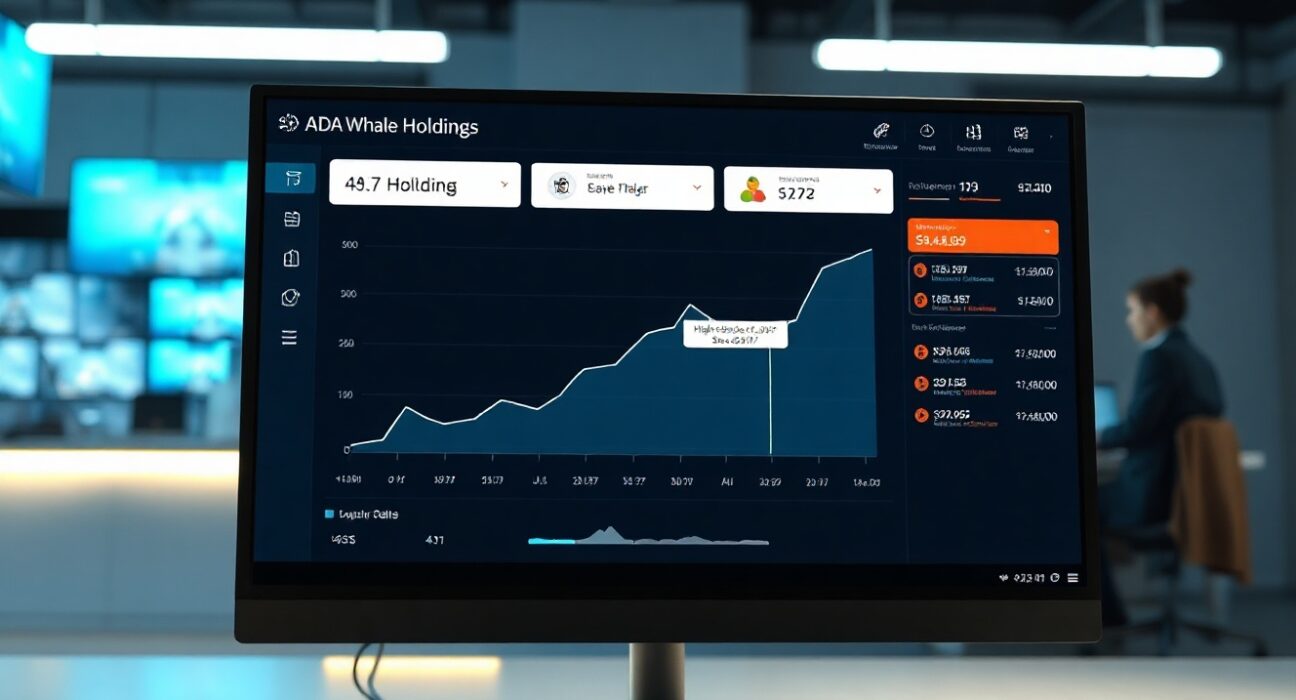Data dashboard showing Cardano whale holdings chart reaching a multi-year high