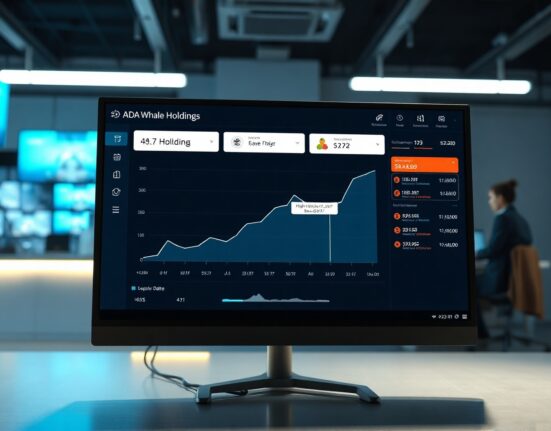 Data dashboard showing Cardano whale holdings chart reaching a multi-year high