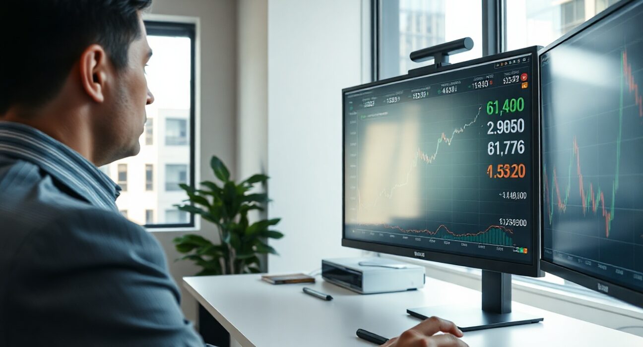 Financial analyst reviewing currency charts for carry trade opportunities