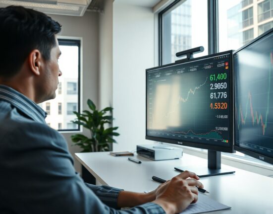 Financial analyst reviewing currency charts for carry trade opportunities