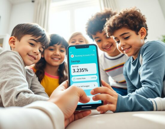 Children learning about savings with a parent using Cash App's new youth banking feature on a smartphone.
