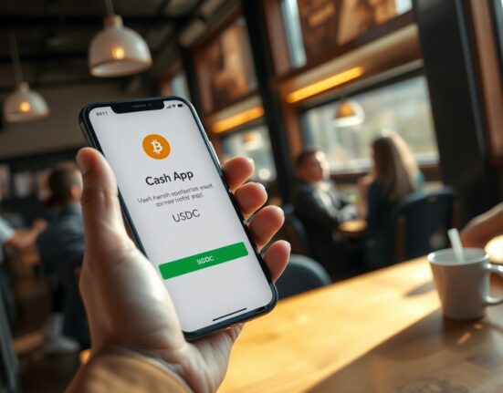 Person using Cash App on smartphone for USDC stablecoin payment