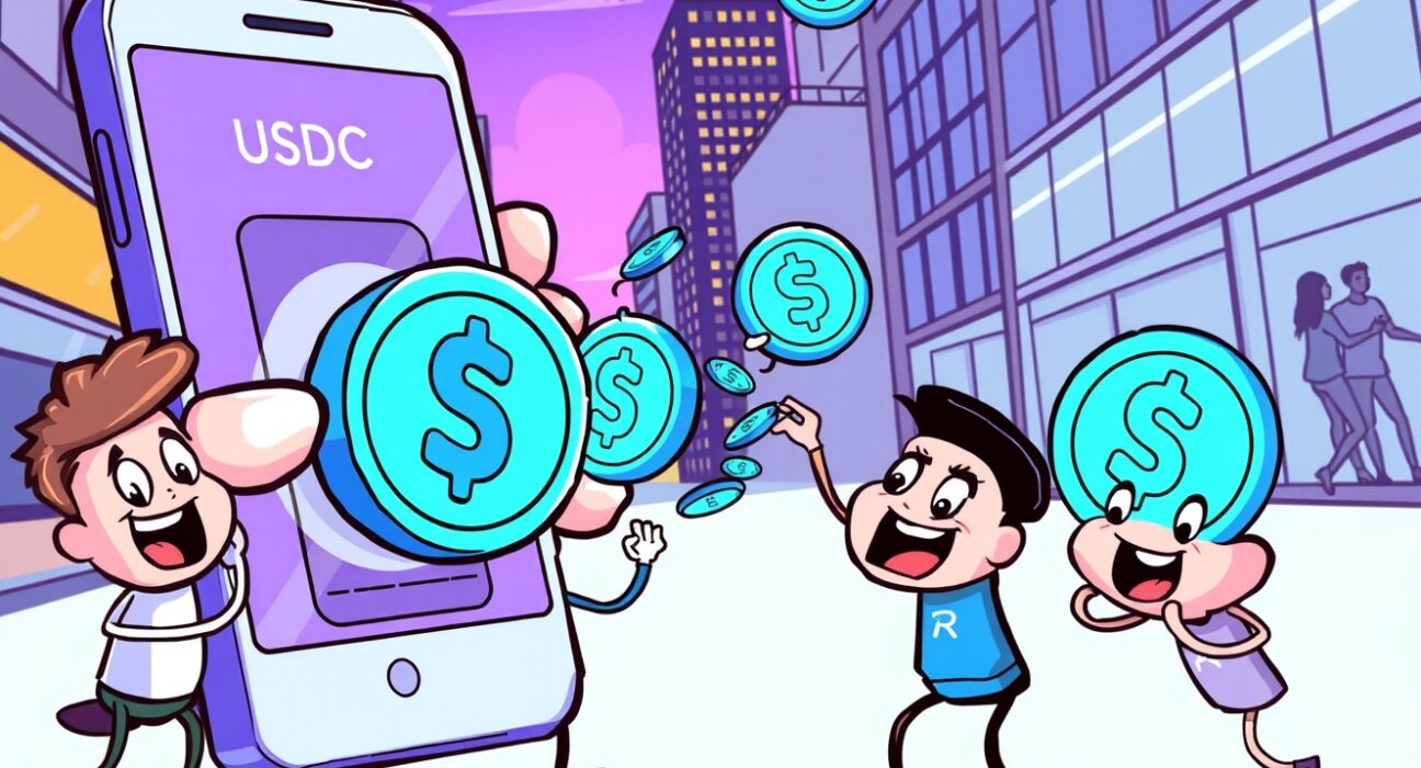 Cash App USDC support integration showing digital currency exchange between mobile devices