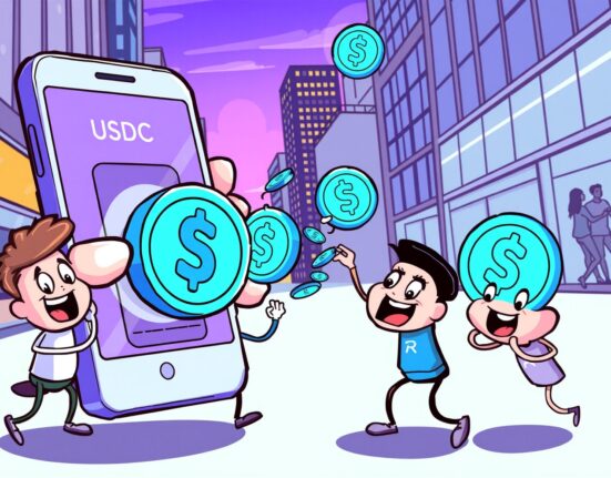 Cash App USDC support integration showing digital currency exchange between mobile devices
