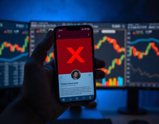 Smartphone displaying a hacked X account with a security warning overlay