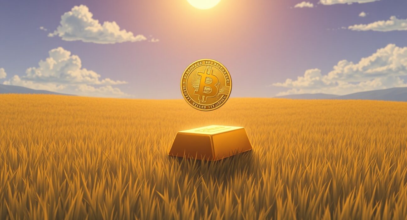 Conceptual art of Bitcoin surpassing gold as a financial asset, symbolizing a generational shift in investment.