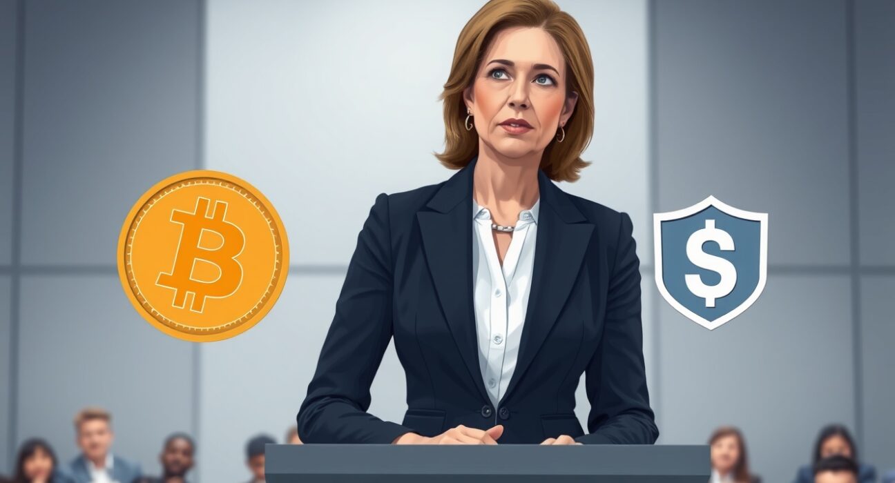Cathie Wood discusses stablecoins preempting Bitcoin in payments during an interview, representing a shift in Ark Invest's investment thesis.