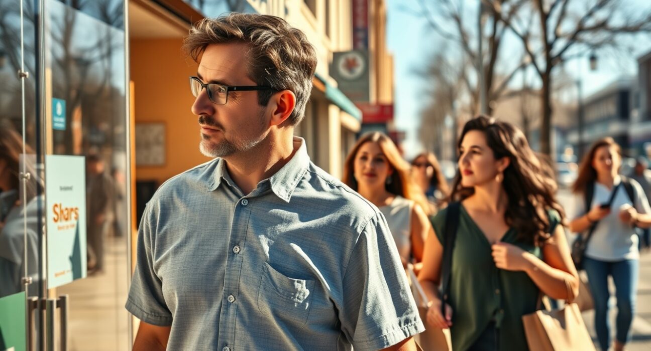 US CB Consumer Confidence edges higher to 92.8 in April, showing consumers in a bustling city street with cautious optimism.