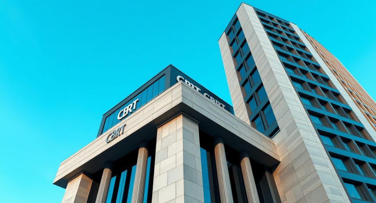 Central Bank of Turkey headquarters building representing monetary policy decisions amid geopolitical risks in 2025.