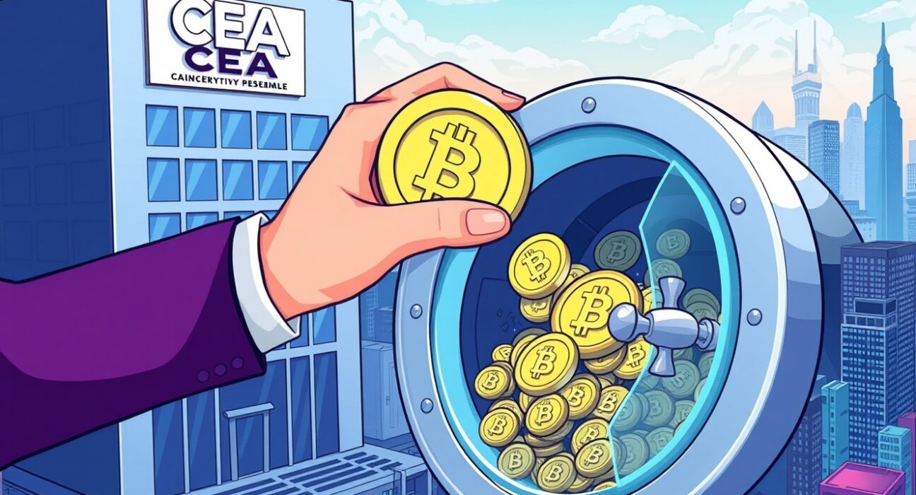 A cartoon illustration depicting CEA Industry's strategic BNB purchase, symbolizing significant institutional investment in digital assets.