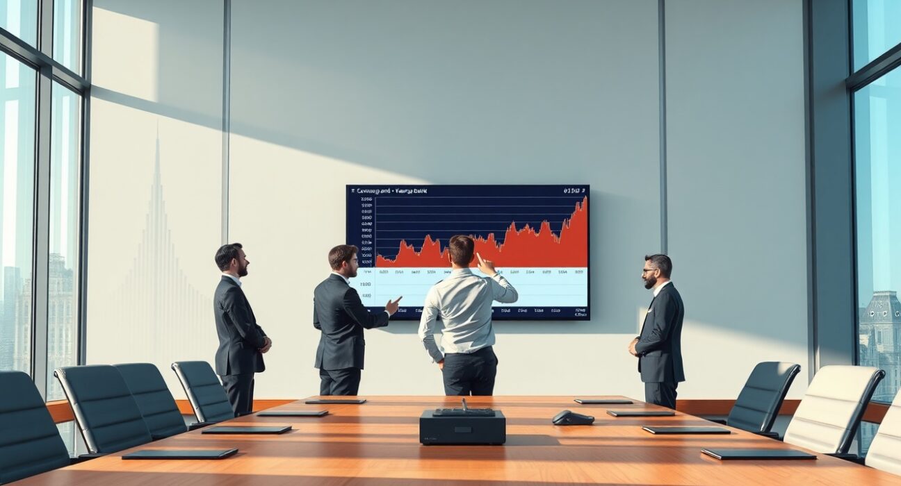 Central bank officials analyzing CEE FX market data and exchange rate charts in professional setting