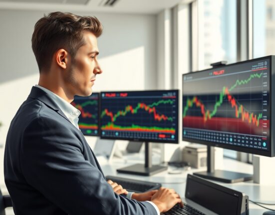 Financial analyst examining Central European currency charts showing fading rate hike expectations amid improved market sentiment.
