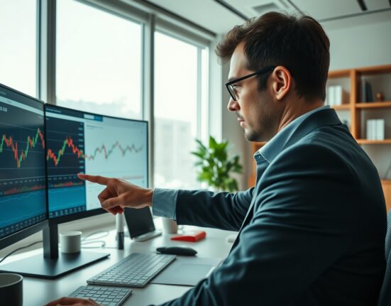 Financial analyst examining Central European currency stability charts in professional office