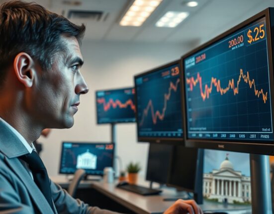 Financial analyst monitoring CEE currency charts with US dollar and Federal Reserve risk indicators
