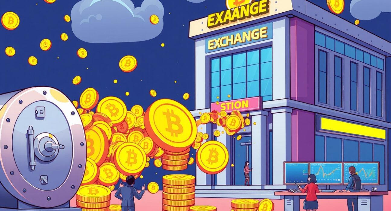 Ceffu Bitcoin transfer illustration showing digital assets moving between institutional custody and major exchange