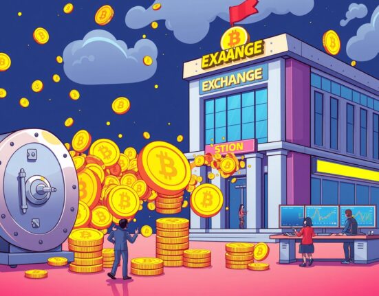 Ceffu Bitcoin transfer illustration showing digital assets moving between institutional custody and major exchange