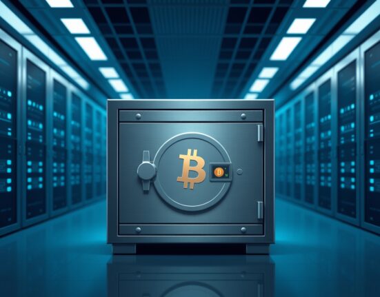 Secure institutional crypto custody vault representing Ceffu's Bitcoin deposit to Binance.