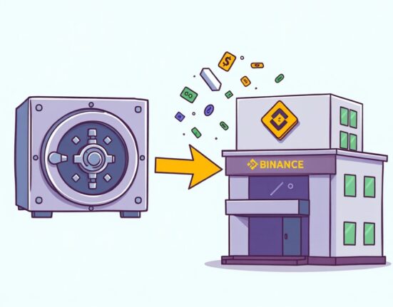 Cartoon illustration showing a crucial Ceffu ETH transfer from a secure vault to a busy crypto exchange.