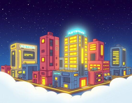 A vibrant cartoon of a Celestia-based shared sequencer network powering down within a modular blockchain cityscape.