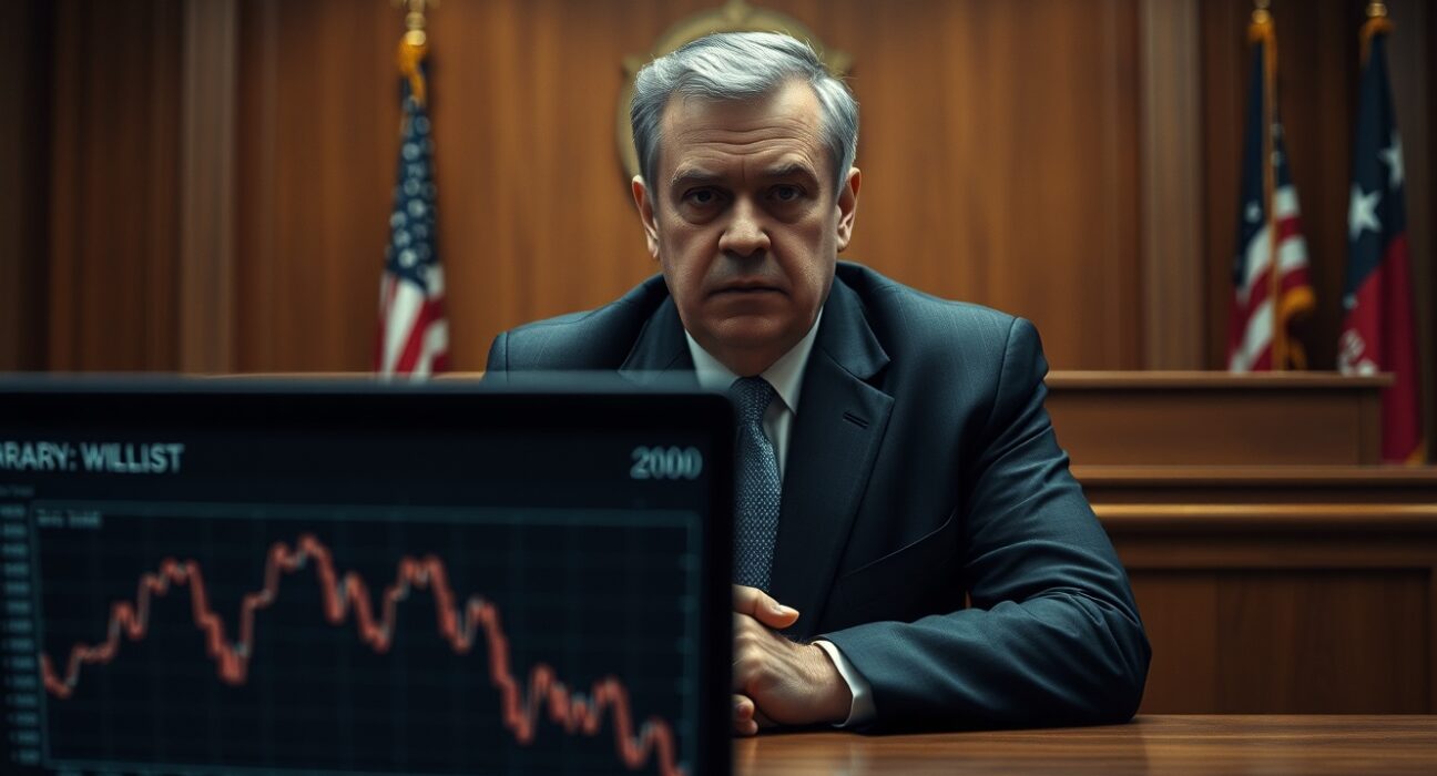 Courtroom scene with former Celsius CEO Alex Mashinsky at defendant table