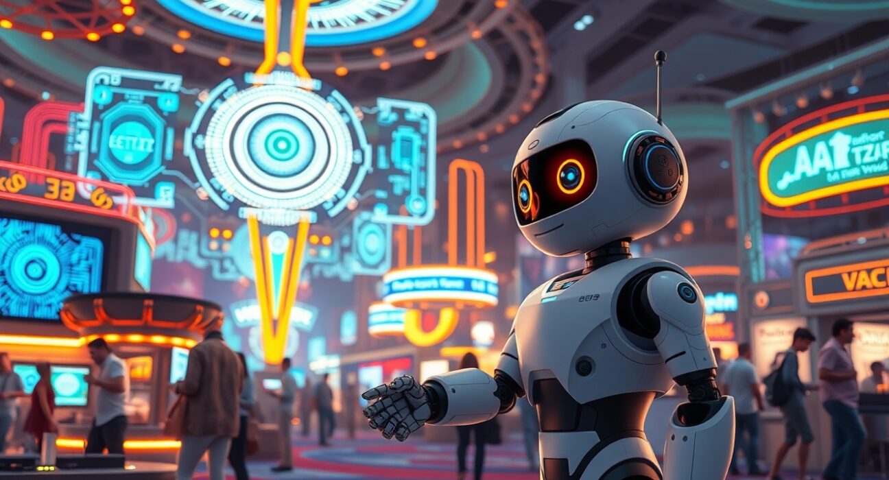 CES 2026 show floor showcasing the latest AI hardware and robotics innovations from major tech companies.