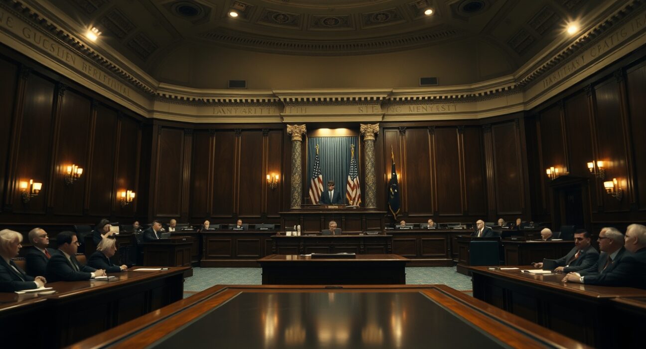 US Senate chamber interior with lawmakers at desks during legislative session