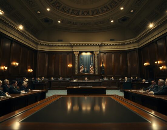 US Senate chamber interior with lawmakers at desks during legislative session