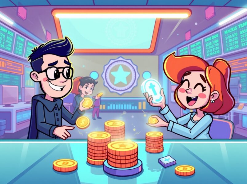 A vibrant cartoon scene symbolizing the CFTC's approval for regulated spot crypto trading on official exchanges.